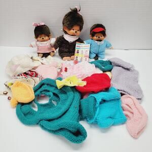 Vintage Monchhichi Dolls 1974 Clothing Lot Set of 3 - READ Description